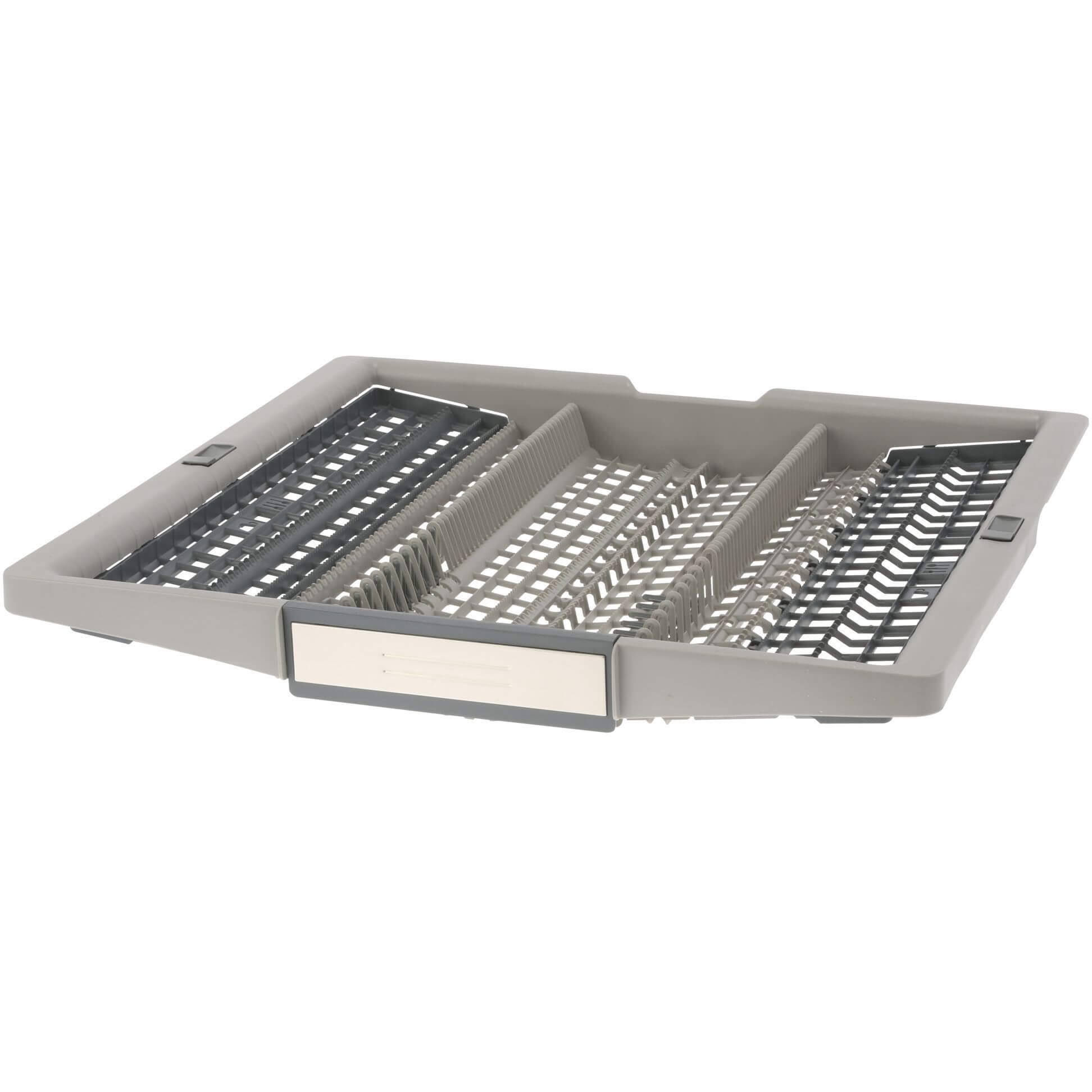 Besteckschublade Hellgrau mit Edelstahl-Einlage + dunkelgraue Klappen-Klappstacheln Vario 2 (KD-00687691)