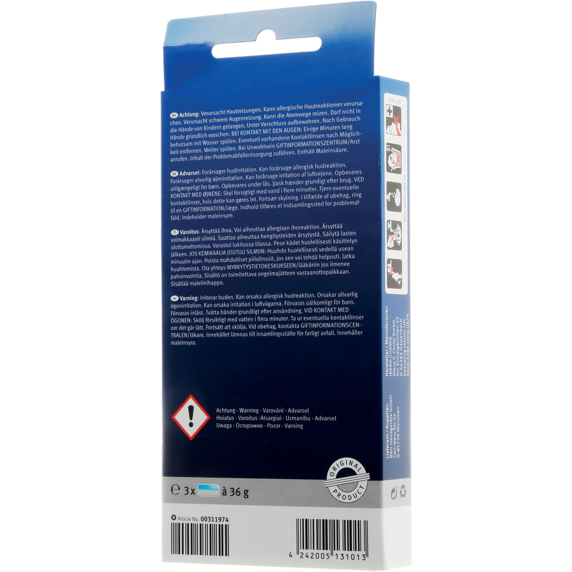 Entkalkungstabletten BSH 00311974 f�r Kaffeemaschine 3Stk (BD-00311974)