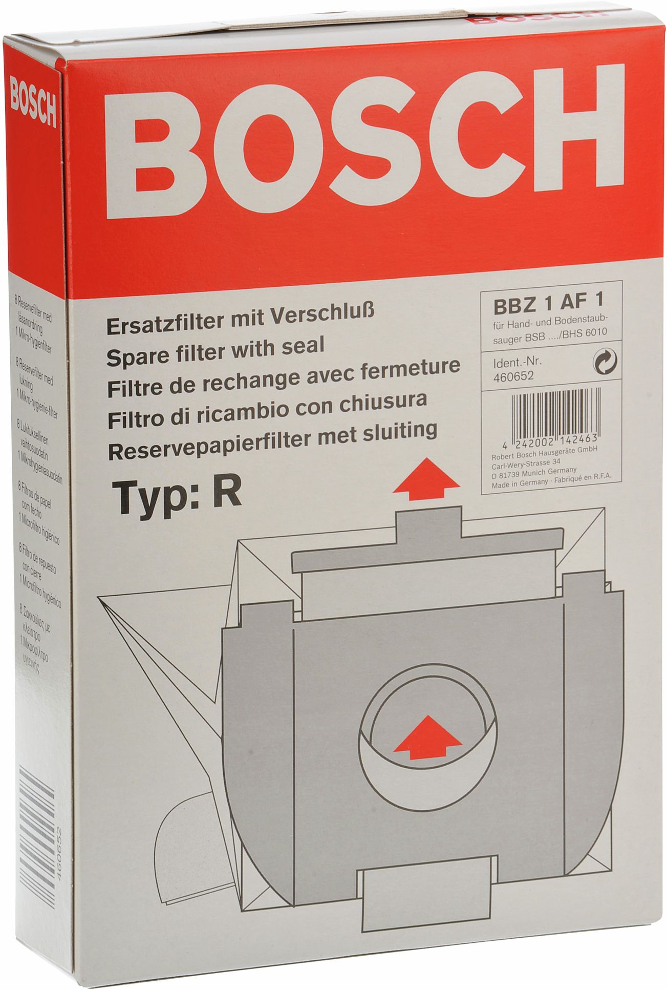 Filterbeutel BSH TypR  f�r Bodenstaubsauger 8Stk + Filter (00460652)
