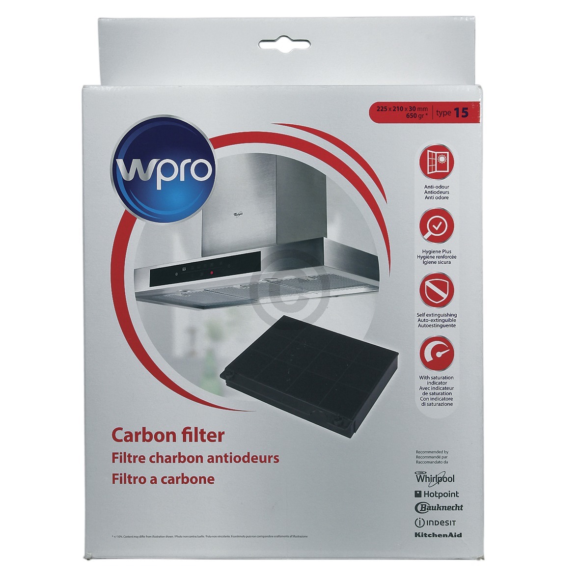 Kohlefilter Wpro  225x210mm CHF15-1 type15 f�r Dunstabzugshaube (484000008575)