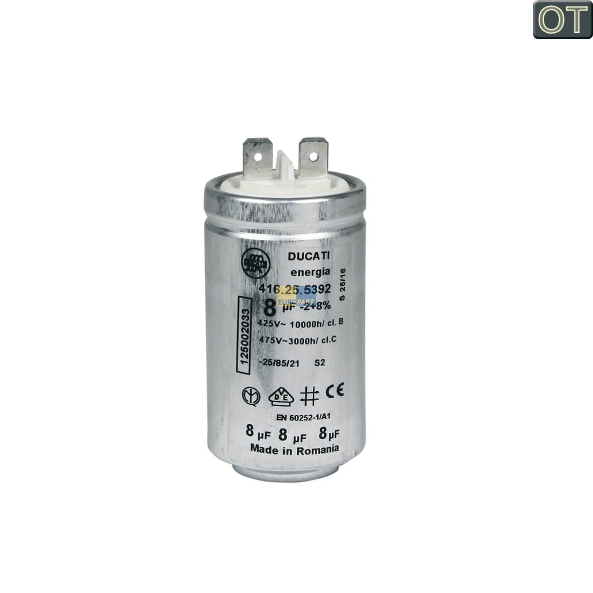 Kondensator ZANUSSI 125002022-7 8-F mit Steckfahnen f�r Trockner (1250020227)